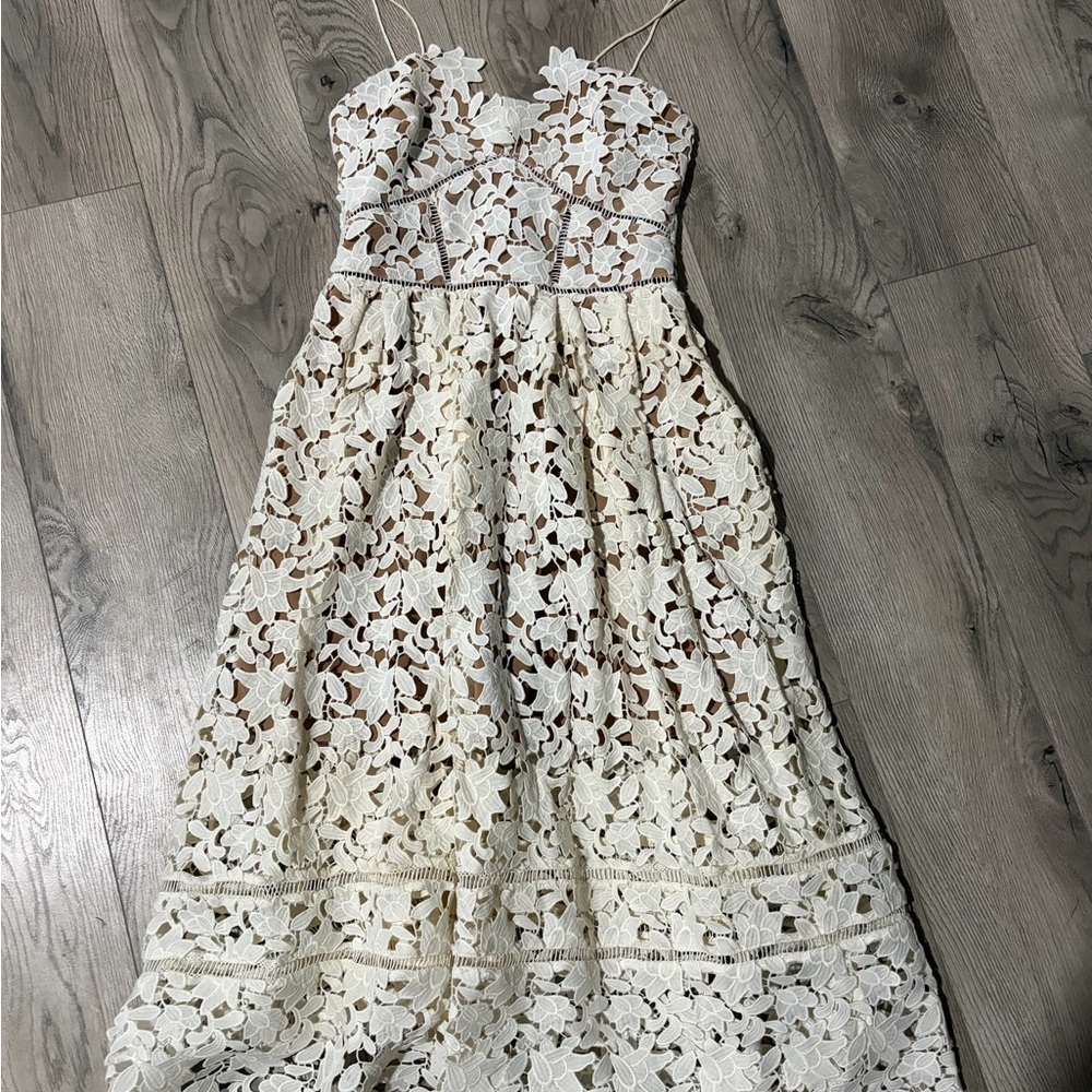 Self-Portrait Tan and White Lace Dress